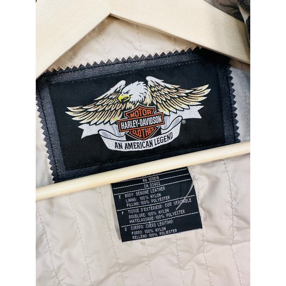 Harley Davidson Aged Leather Fringe Motorcycle Jacket Size Medium - Picture 7 of 10